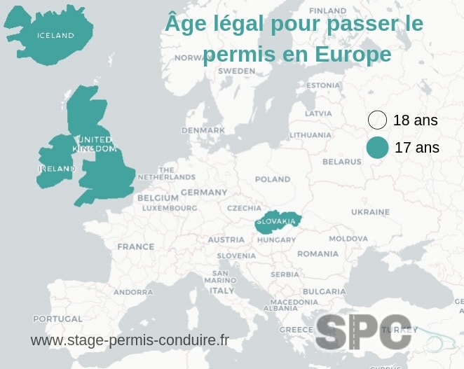 Âge légal pour passer le permis de conduire en europe.