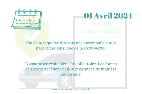 Suppression de la carte verte et de la vignette d'assurance sur le pare-brise.